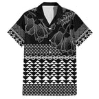 Black Taniko Kowhaiwhai Tukutuku Motif Family Matching Summer Maxi Dress and Hawaiian Shirt