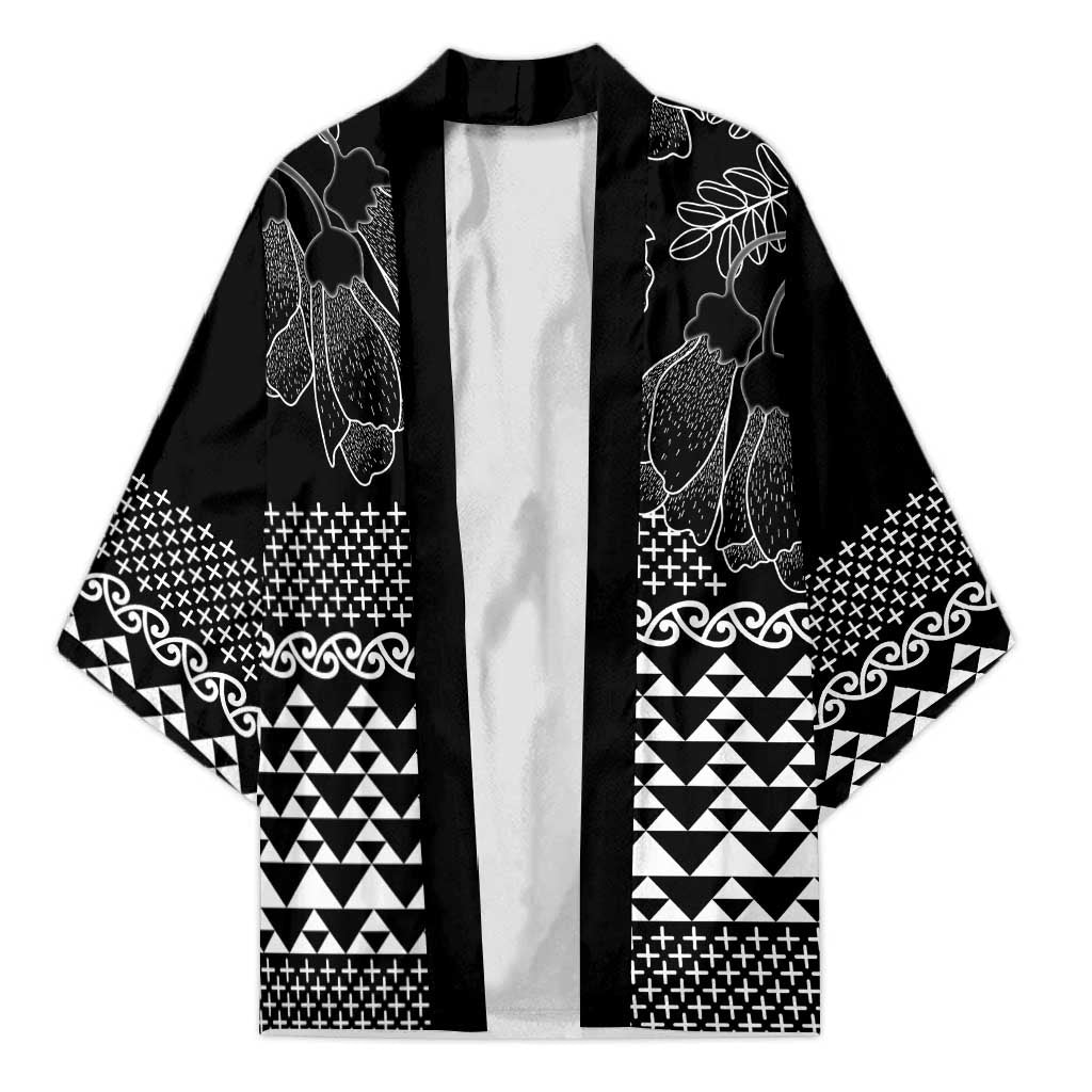 Black Taniko Kowhaiwhai Tukutuku Motif Kimono - Aussie Hoodie