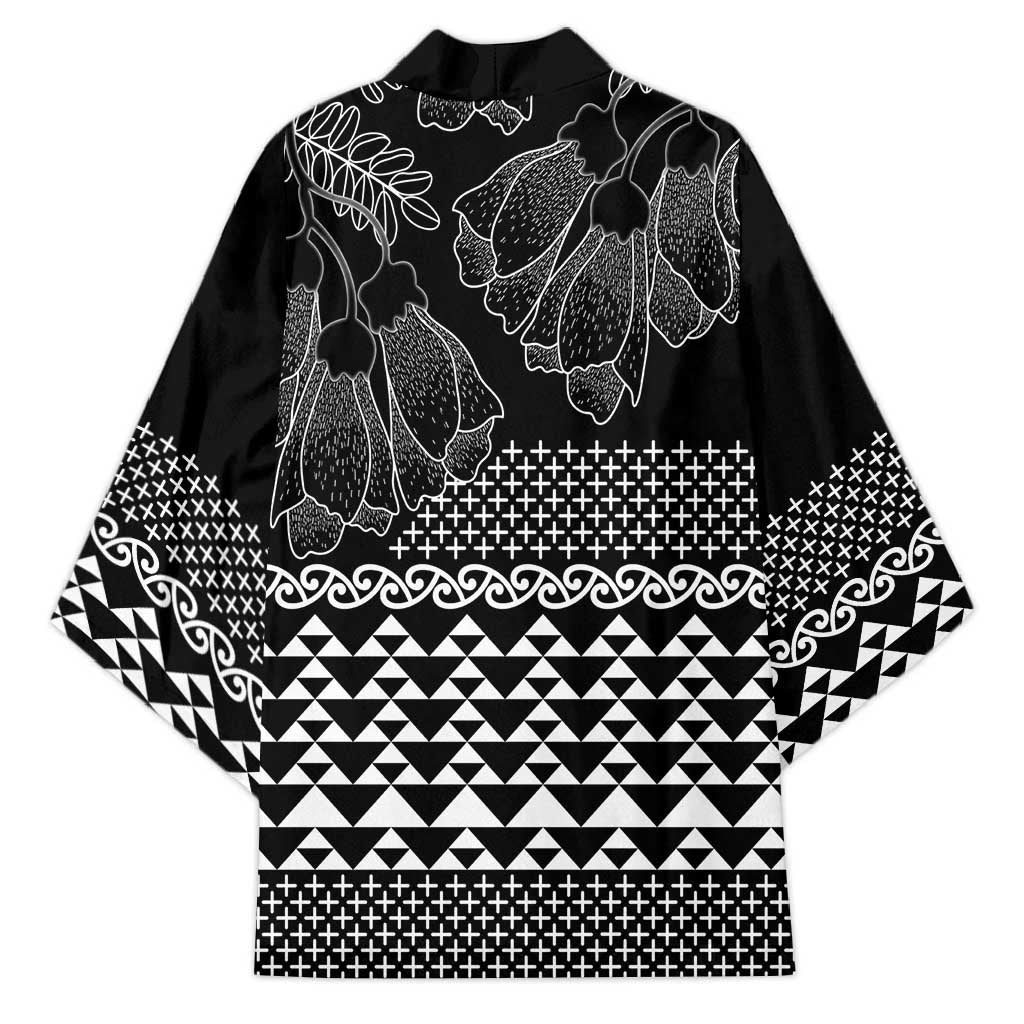 Black Taniko Kowhaiwhai Tukutuku Motif Kimono - Aussie Hoodie