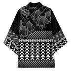 Black Taniko Kowhaiwhai Tukutuku Motif Kimono - Aussie Hoodie