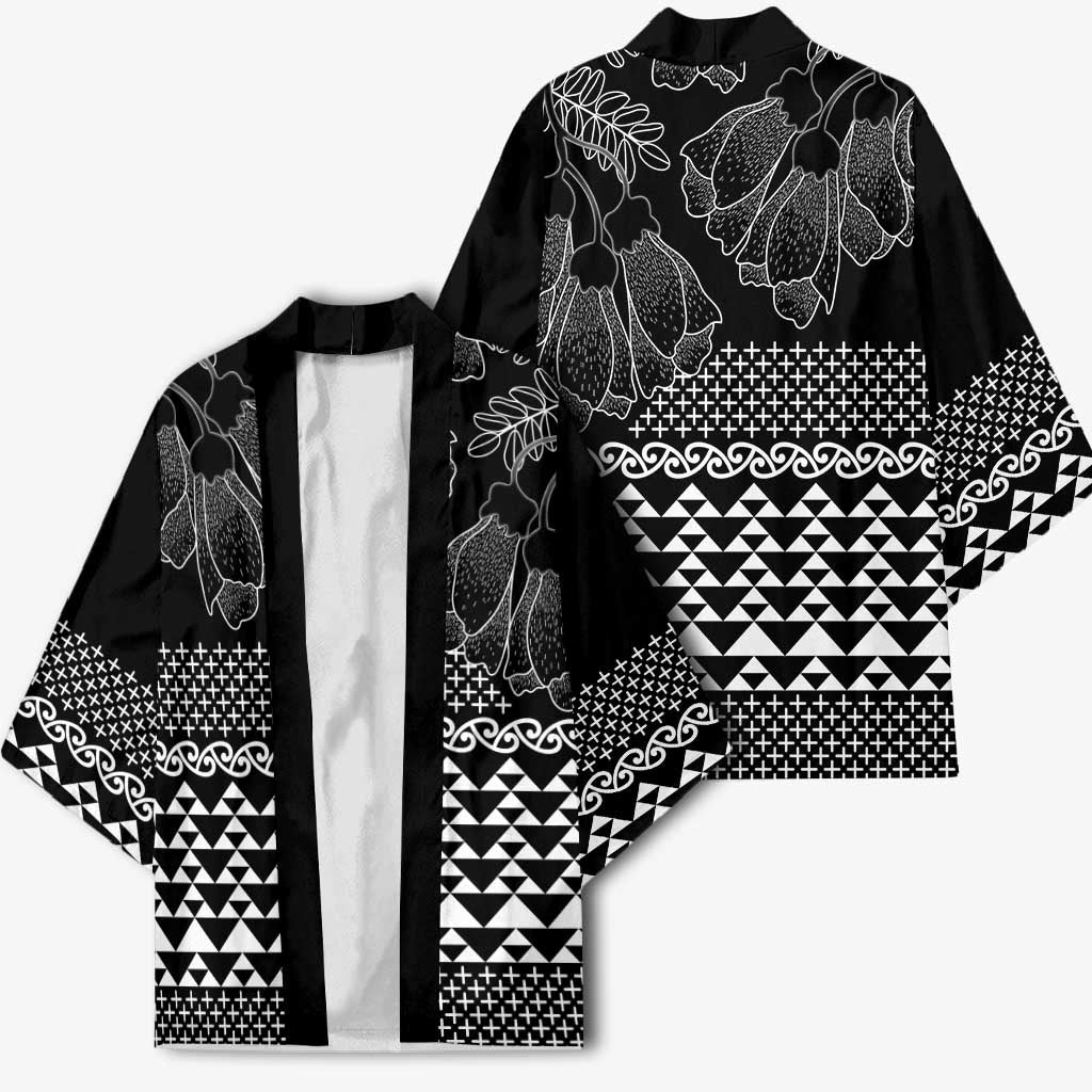 Black Taniko Kowhaiwhai Tukutuku Motif Kimono - Aussie Hoodie