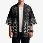 Black Taniko Kowhaiwhai Tukutuku Motif Kimono - Aussie Hoodie
