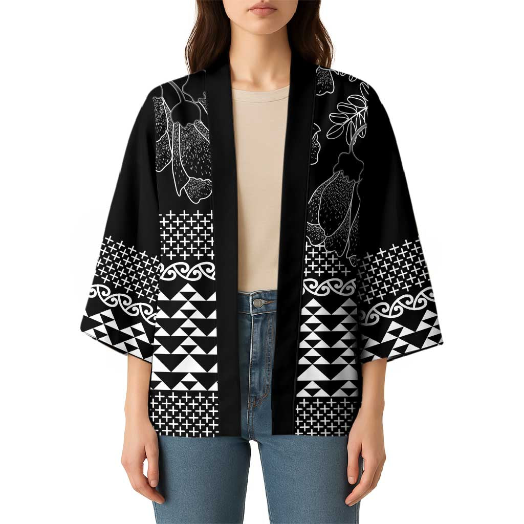 Black Taniko Kowhaiwhai Tukutuku Motif Kimono - Aussie Hoodie