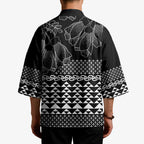 Black Taniko Kowhaiwhai Tukutuku Motif Kimono - Aussie Hoodie