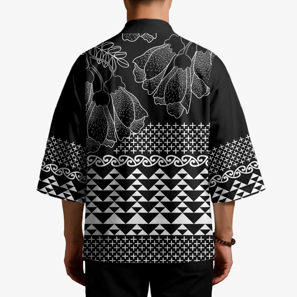 Black Taniko Kowhaiwhai Tukutuku Motif Kimono - Aussie Hoodie