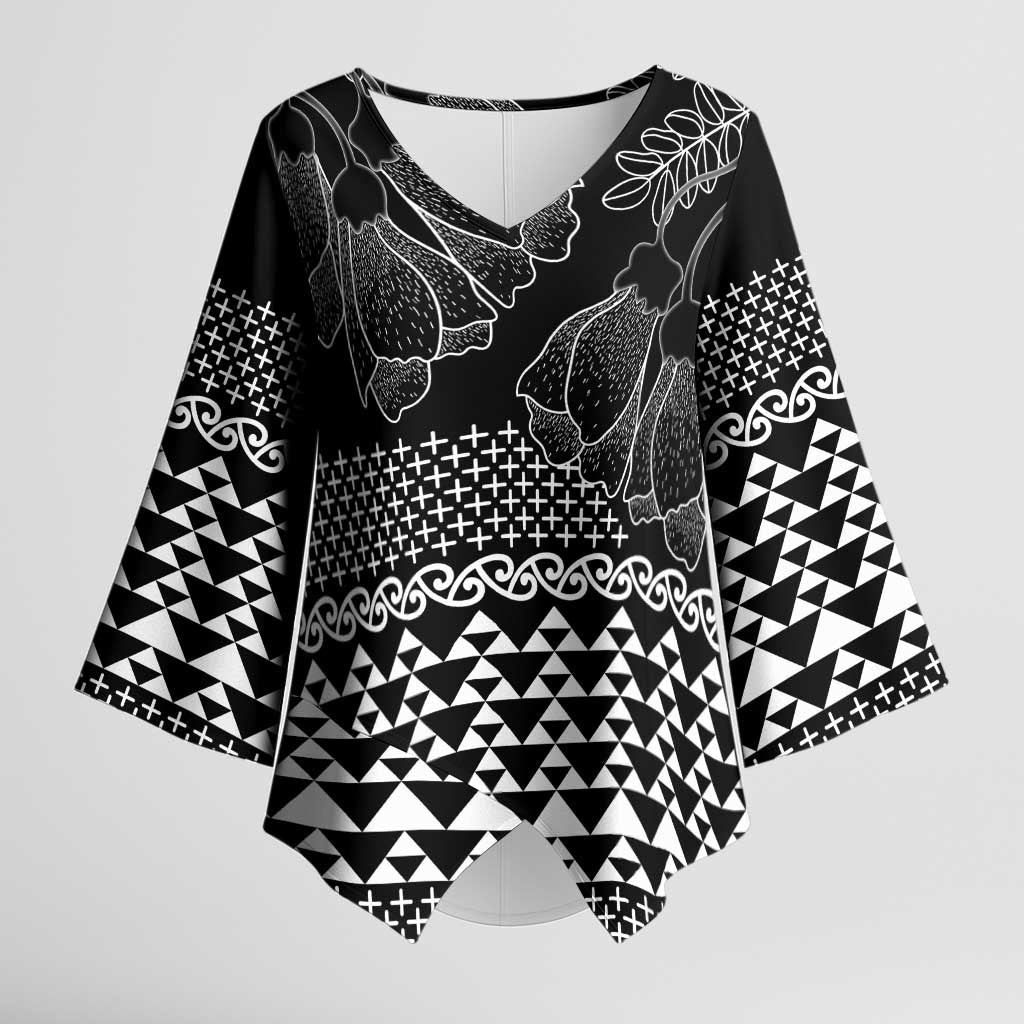 Black Taniko Kowhaiwhai Tukutuku Motif Kimono Sleeve Blouse - Aussie Hoodie