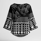 Black Taniko Kowhaiwhai Tukutuku Motif Kimono Sleeve Blouse - Aussie Hoodie