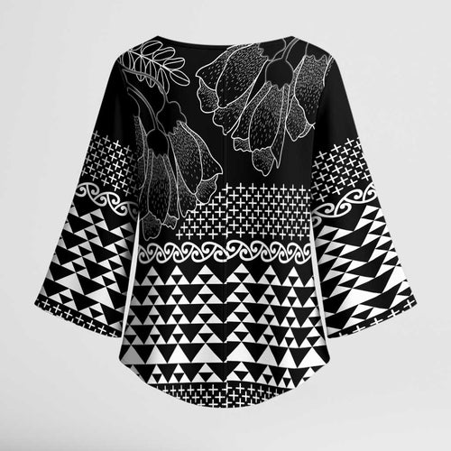 Black Taniko Kowhaiwhai Tukutuku Motif Kimono Sleeve Blouse - Aussie Hoodie