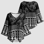 Black Taniko Kowhaiwhai Tukutuku Motif Kimono Sleeve Blouse - Aussie Hoodie