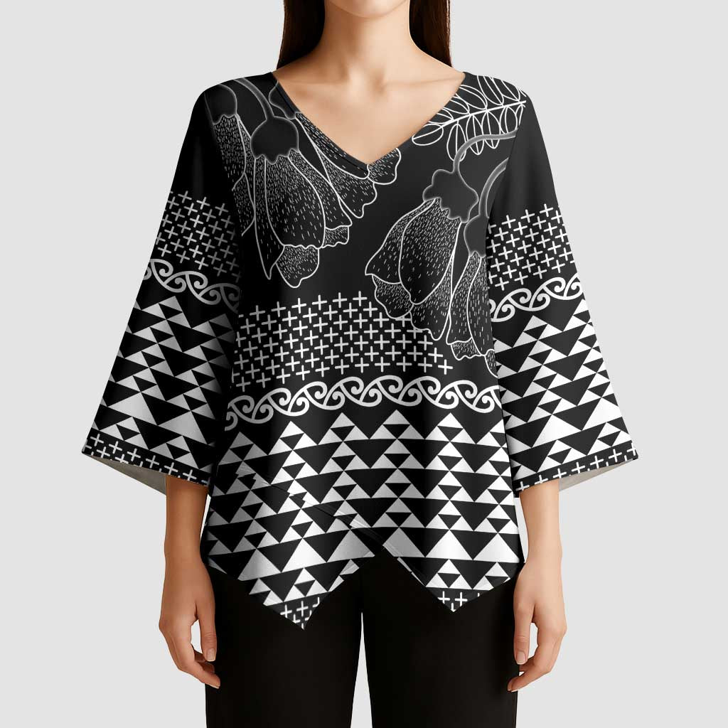 Black Taniko Kowhaiwhai Tukutuku Motif Kimono Sleeve Blouse - Aussie Hoodie
