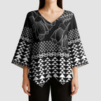 Black Taniko Kowhaiwhai Tukutuku Motif Kimono Sleeve Blouse - Aussie Hoodie