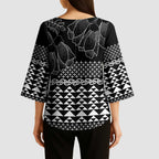 Black Taniko Kowhaiwhai Tukutuku Motif Kimono Sleeve Blouse - Aussie Hoodie