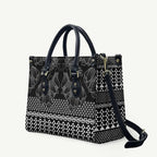Black Taniko Kowhaiwhai Tukutuku Motif Leather Bag - Aussie Hoodie