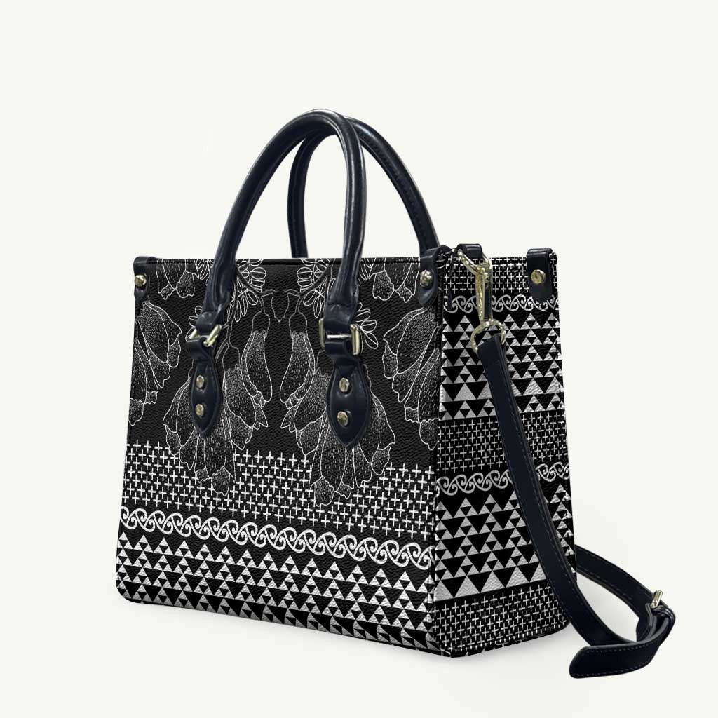 Black Taniko Kowhaiwhai Tukutuku Motif Leather Bag - Aussie Hoodie