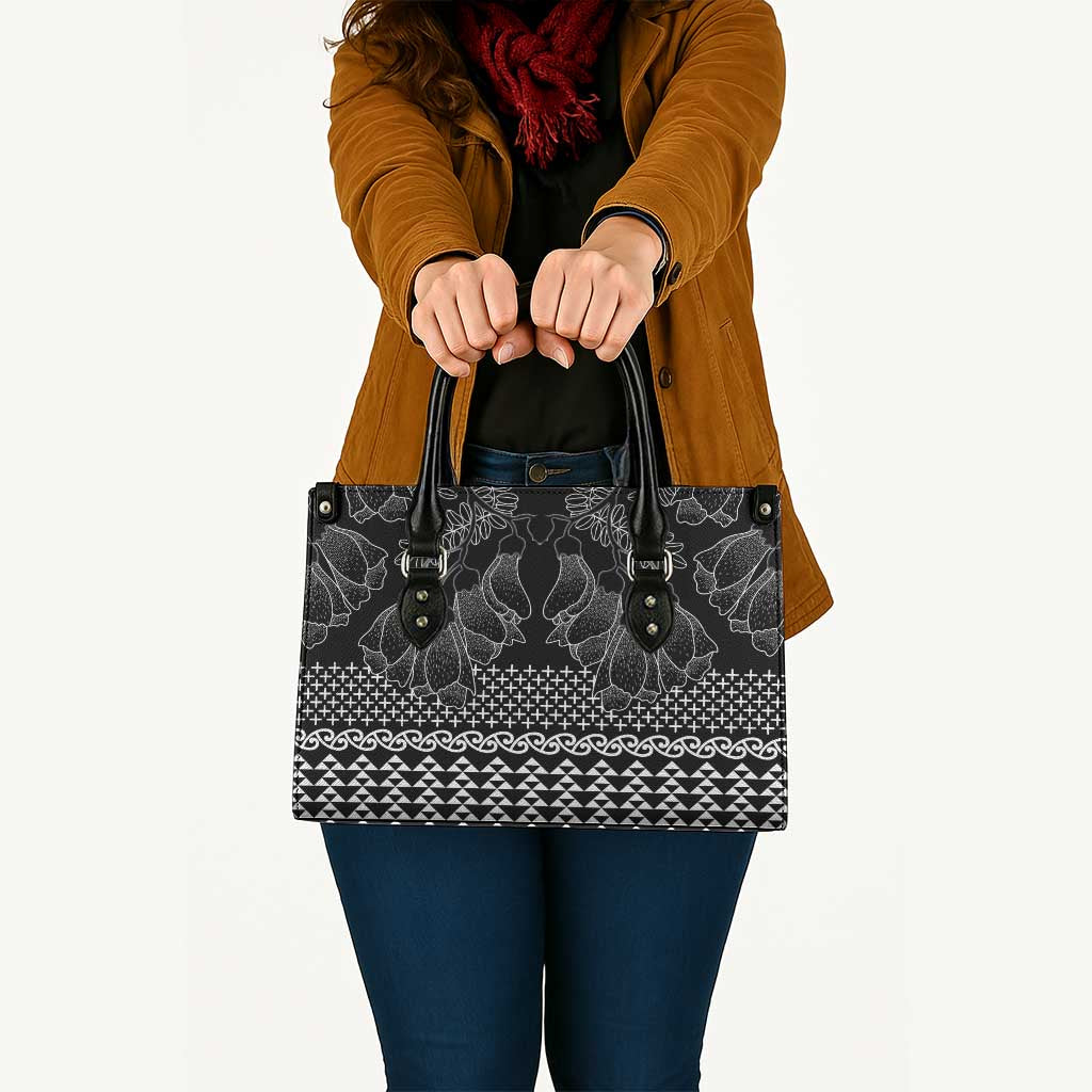 Black Taniko Kowhaiwhai Tukutuku Motif Leather Bag - Aussie Hoodie