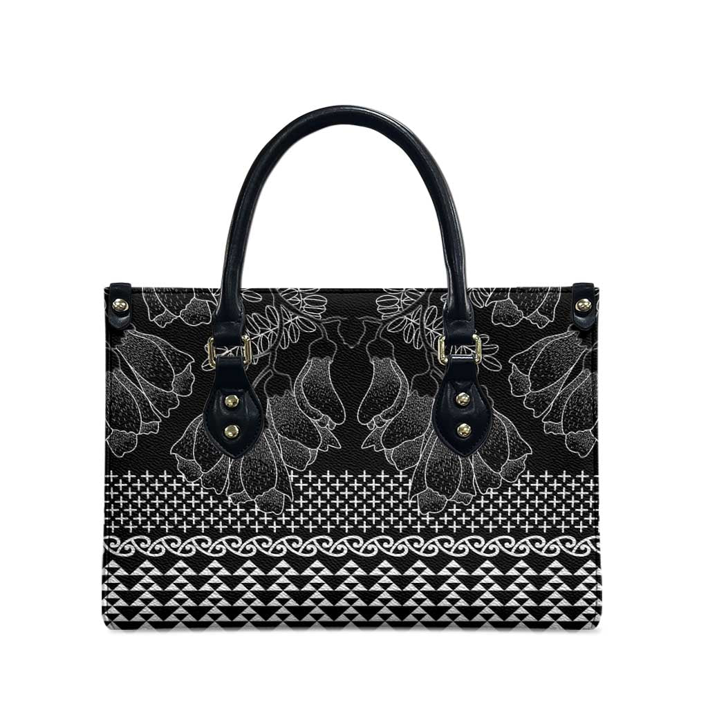 Black Taniko Kowhaiwhai Tukutuku Motif Leather Bag - Aussie Hoodie