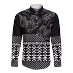 Black Taniko Kowhaiwhai Tukutuku Motif Long Sleeve Button Shirt