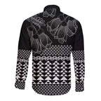 Black Taniko Kowhaiwhai Tukutuku Motif Long Sleeve Button Shirt