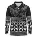 Black Taniko Kowhaiwhai Tukutuku Motif Long Sleeve Polo Shirt