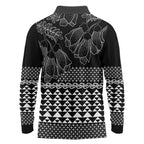 Black Taniko Kowhaiwhai Tukutuku Motif Long Sleeve Polo Shirt