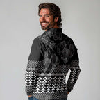 Black Taniko Kowhaiwhai Tukutuku Motif Long Sleeve Polo Shirt