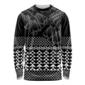 Black Taniko Kowhaiwhai Tukutuku Motif Long Sleeve Shirt