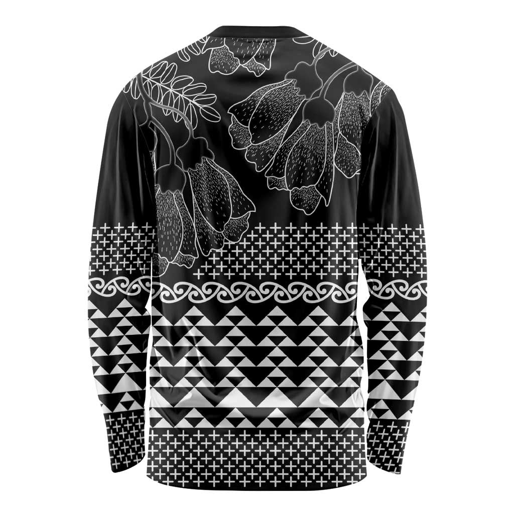 Black Taniko Kowhaiwhai Tukutuku Motif Long Sleeve Shirt