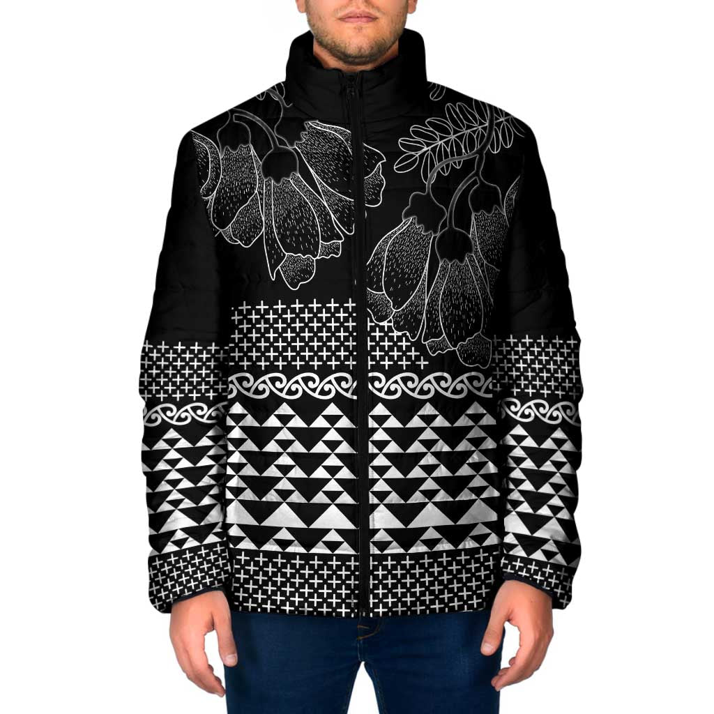 Black Taniko Kowhaiwhai Tukutuku Motif Padded Jacket - Aussie Hoodie