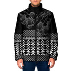 Black Taniko Kowhaiwhai Tukutuku Motif Padded Jacket - Aussie Hoodie