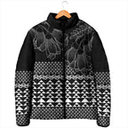 Black Taniko Kowhaiwhai Tukutuku Motif Padded Jacket - Aussie Hoodie