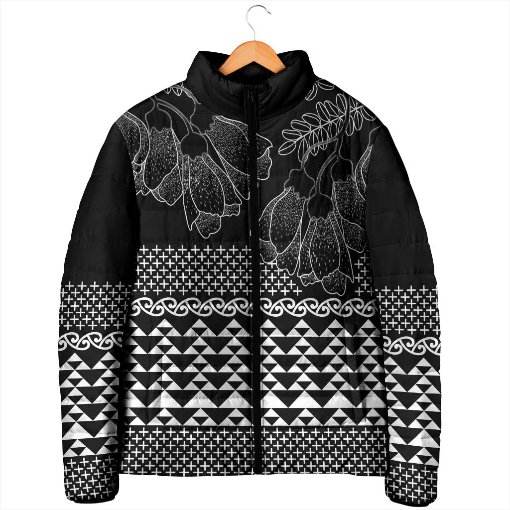 Black Taniko Kowhaiwhai Tukutuku Motif Padded Jacket - Aussie Hoodie
