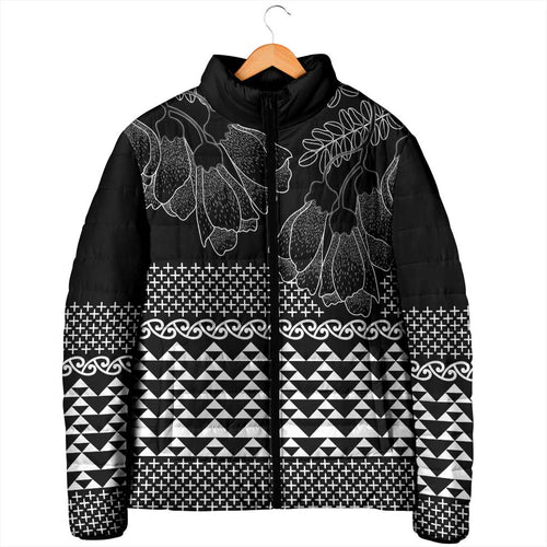 Black Taniko Kowhaiwhai Tukutuku Motif Padded Jacket - Aussie Hoodie