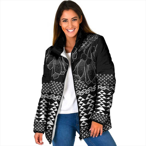 Black Taniko Kowhaiwhai Tukutuku Motif Padded Jacket - Aussie Hoodie