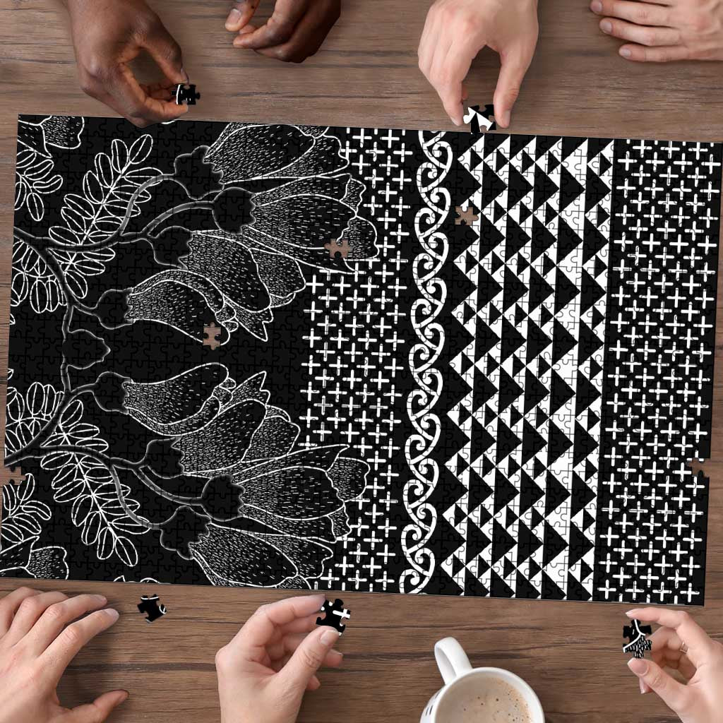 Black Taniko Kowhaiwhai Tukutuku Motif Puzzle - Aussie Hoodie