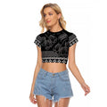 Black Taniko Kowhaiwhai Tukutuku Motif Raglan Cropped T Shirt