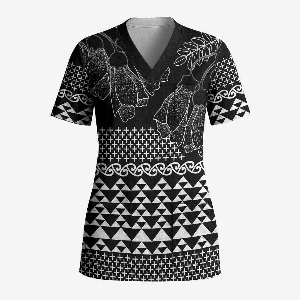 Black Taniko Kowhaiwhai Tukutuku Motif Scrub Top - Aussie Hoodie