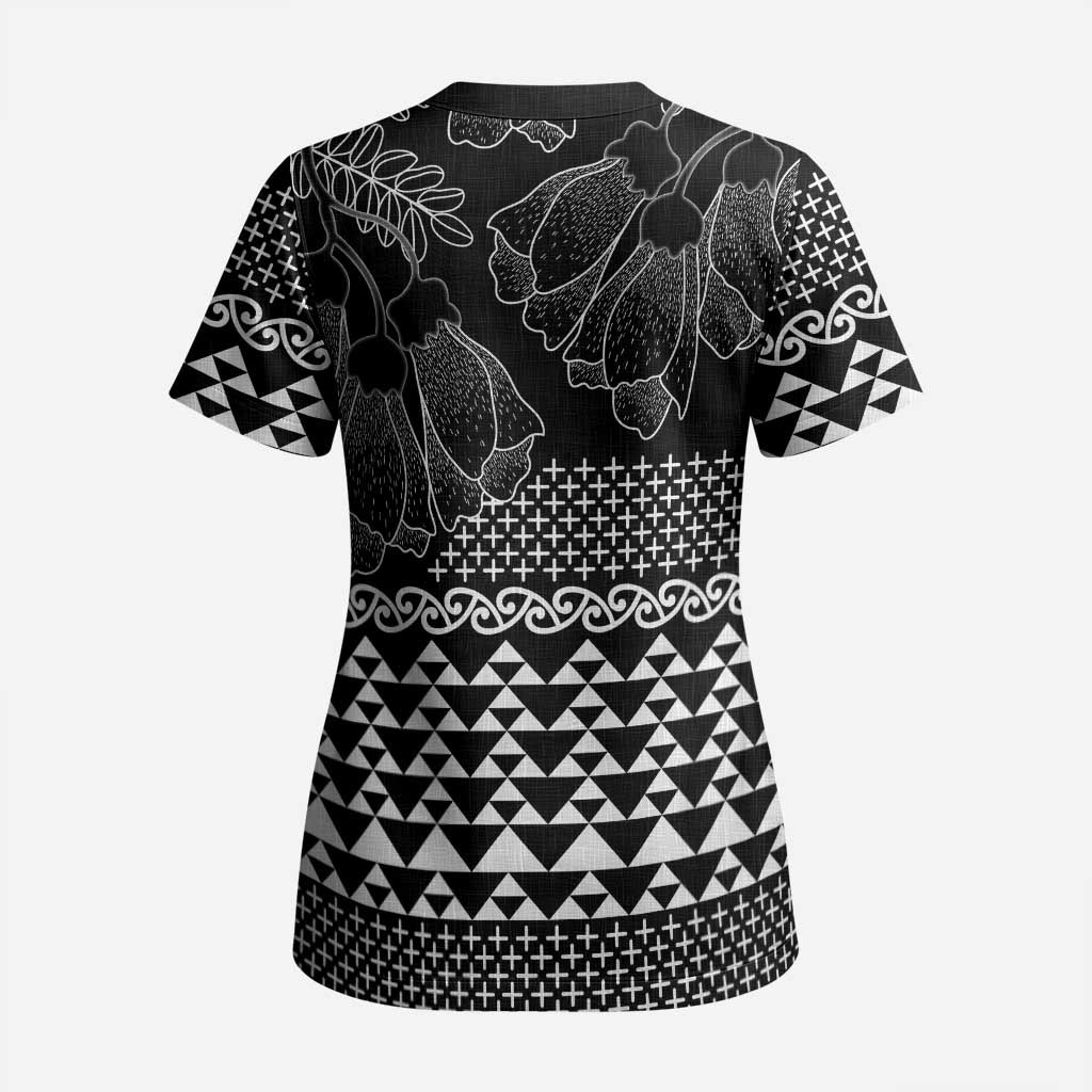 Black Taniko Kowhaiwhai Tukutuku Motif Scrub Top - Aussie Hoodie