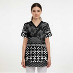 Black Taniko Kowhaiwhai Tukutuku Motif Scrub Top - Aussie Hoodie