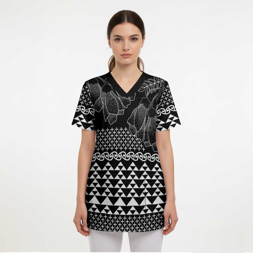 Black Taniko Kowhaiwhai Tukutuku Motif Scrub Top - Aussie Hoodie
