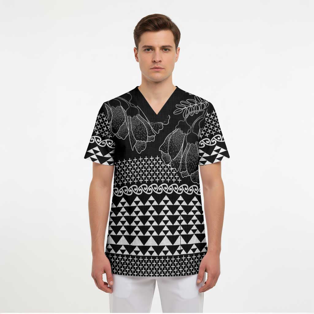 Black Taniko Kowhaiwhai Tukutuku Motif Scrub Top - Aussie Hoodie