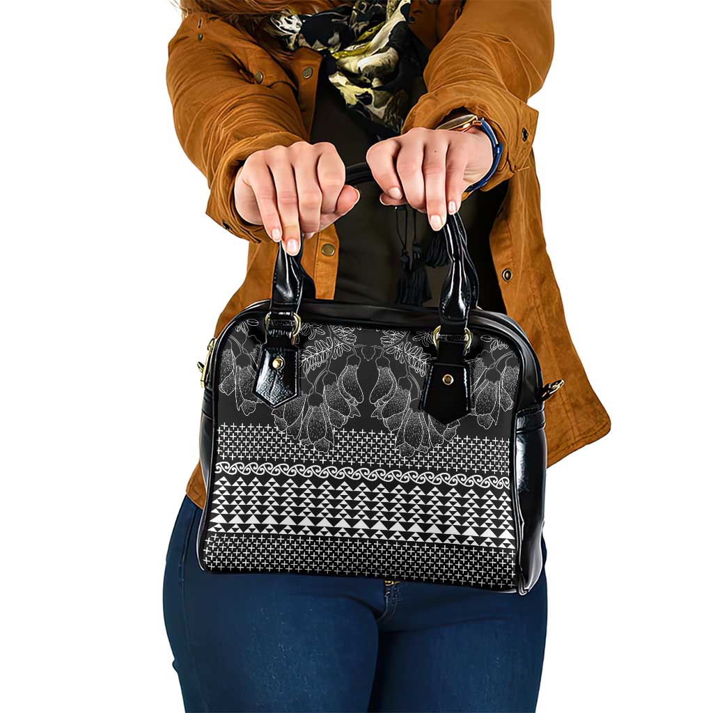 Black Taniko Kowhaiwhai Tukutuku Motif Shoulder Handbag