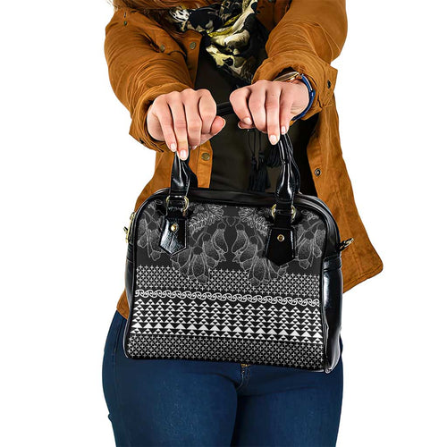 Black Taniko Kowhaiwhai Tukutuku Motif Shoulder Handbag