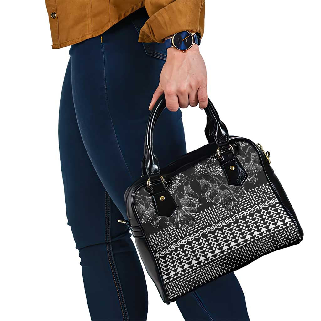 Black Taniko Kowhaiwhai Tukutuku Motif Shoulder Handbag