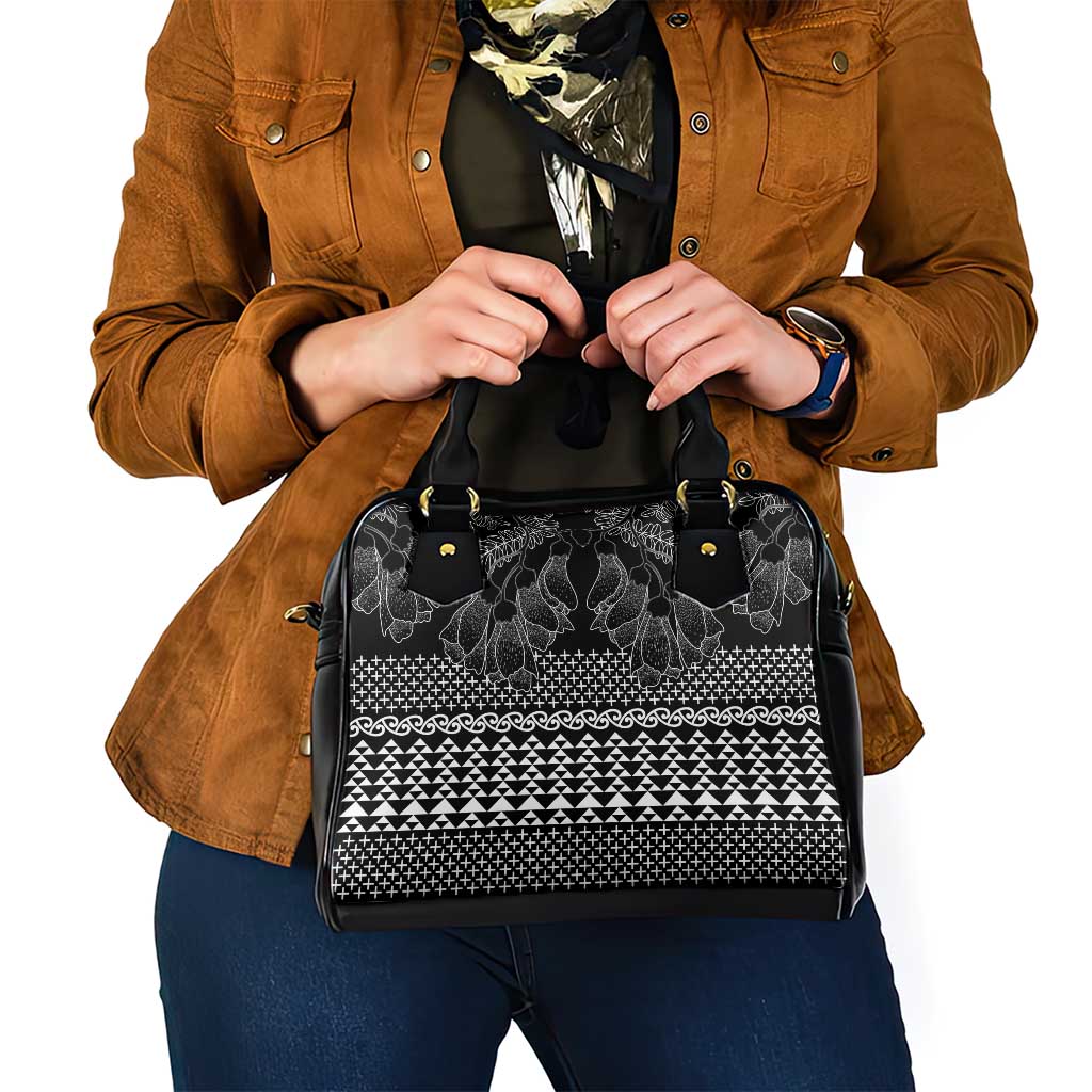 Black Taniko Kowhaiwhai Tukutuku Motif Shoulder Handbag