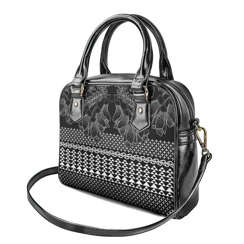Black Taniko Kowhaiwhai Tukutuku Motif Shoulder Handbag