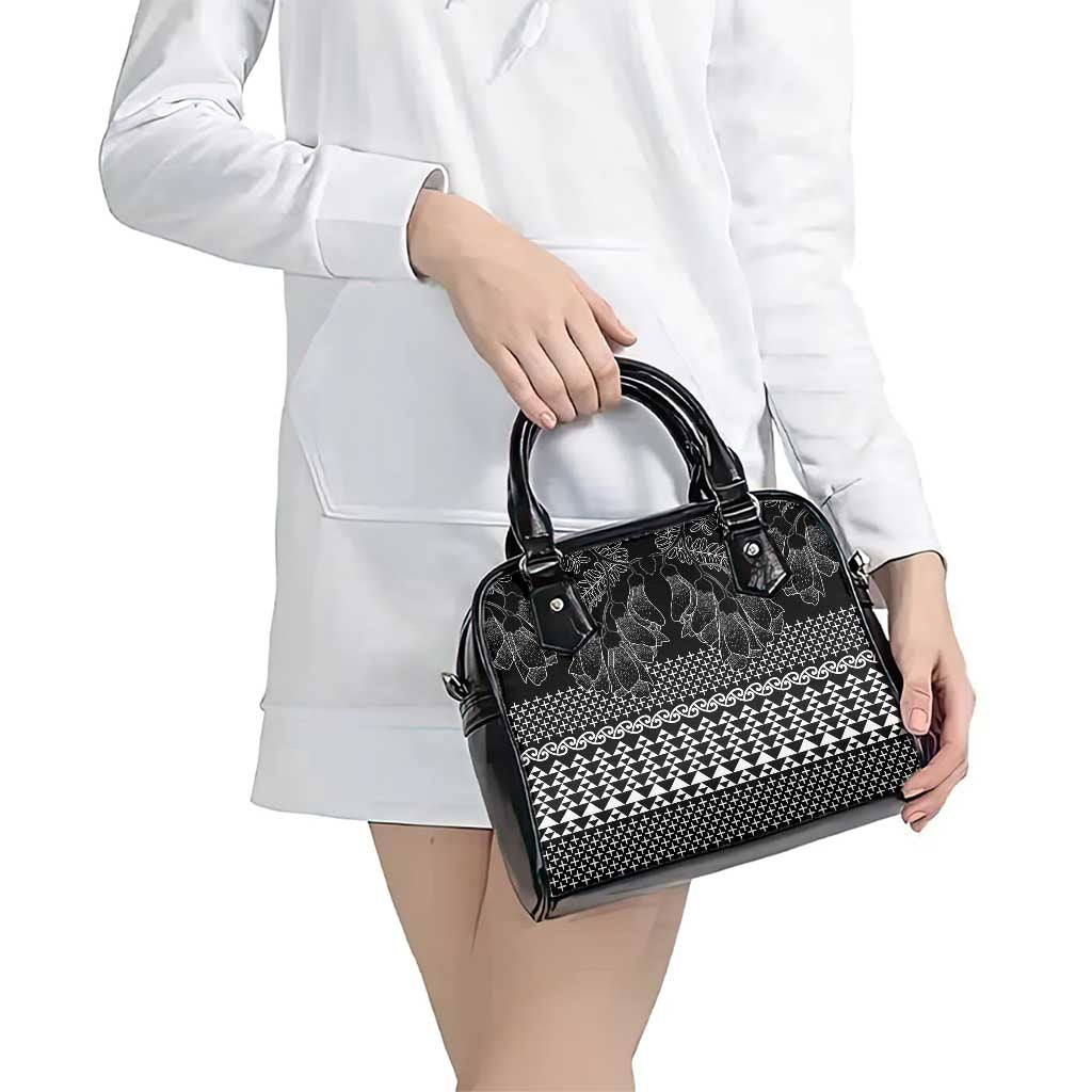 Black Taniko Kowhaiwhai Tukutuku Motif Shoulder Handbag