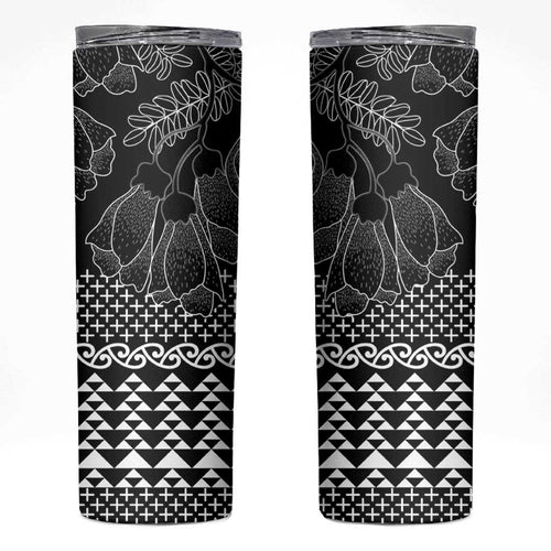Black Taniko Kowhaiwhai Tukutuku Motif Skinny Tumbler