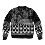 Black Taniko Kowhaiwhai Tukutuku Motif Sleeve Zip Bomber Jacket