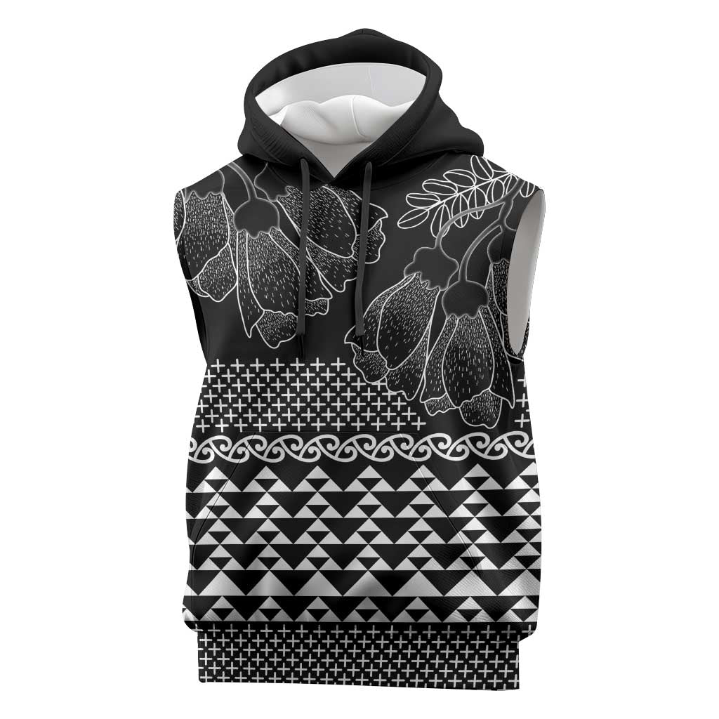 Black Taniko Kowhaiwhai Tukutuku Motif Sleeveless Hoodie - Aussie Hoodie