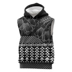 Black Taniko Kowhaiwhai Tukutuku Motif Sleeveless Hoodie - Aussie Hoodie